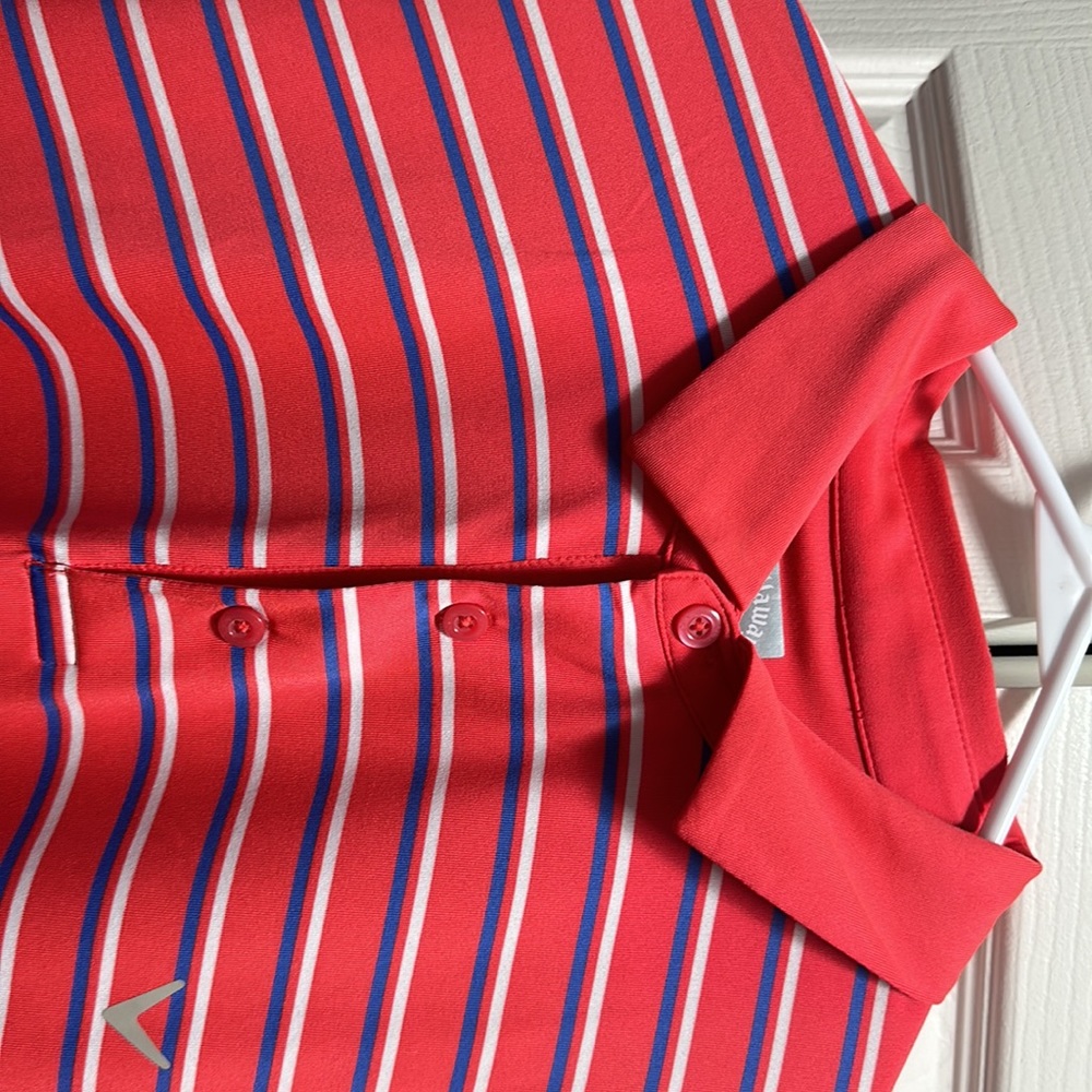 Callaway golf polo 👕 Pink with blue and white strips XL - Picture 3 of 6